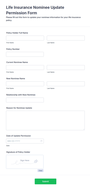 Life Insurance Nominee Update Permission Form Template