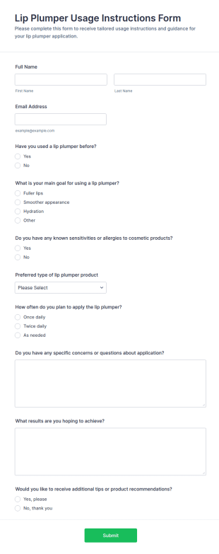 Lip Plumper Usage Instructions Form Template
