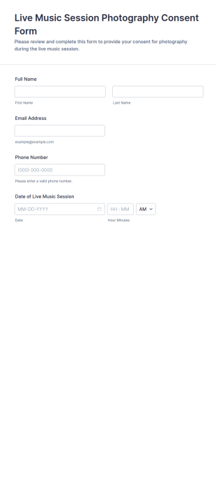 Live Music Session Photography Consent Form Template