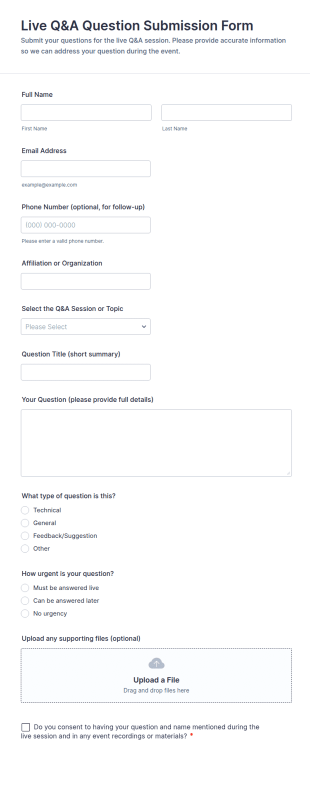 Live Q&A Question Submission Form Template
