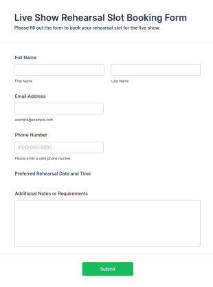Live Show Rehearsal Slot Booking Form Template