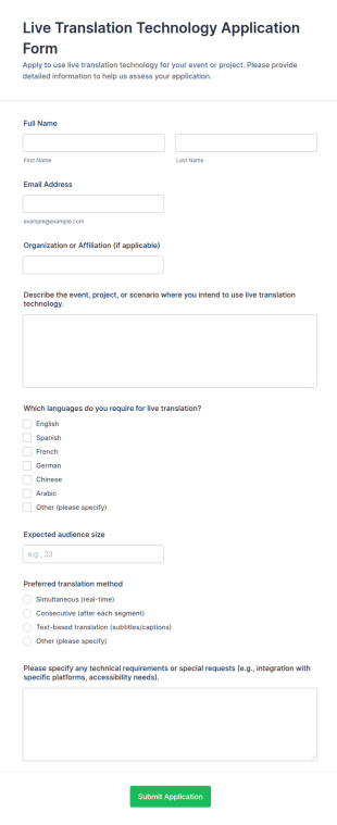 Live Translation Technology Application Form Template