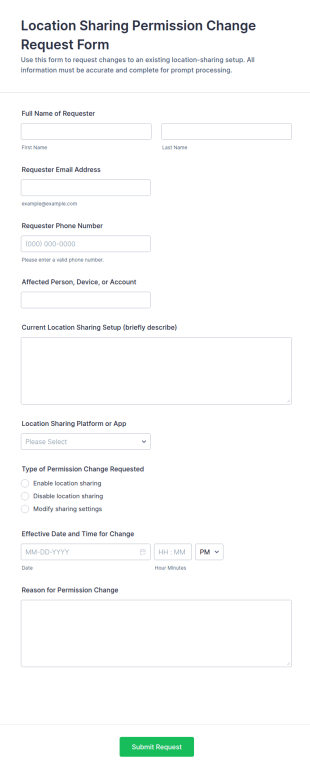 Location Sharing Permission Change Request Form Template