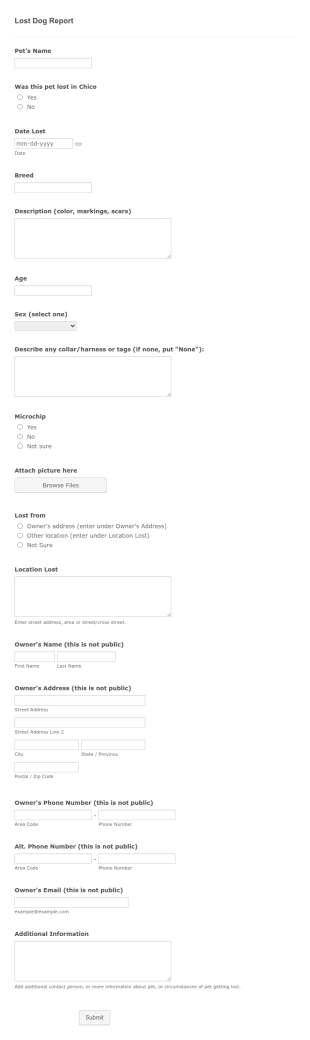 Lost Dog Report Form Template