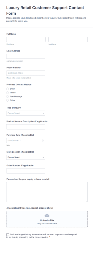 Luxury Retail Customer Support Contact Form Template