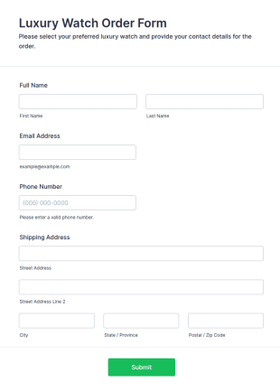 Luxury Watch Order Form Template
