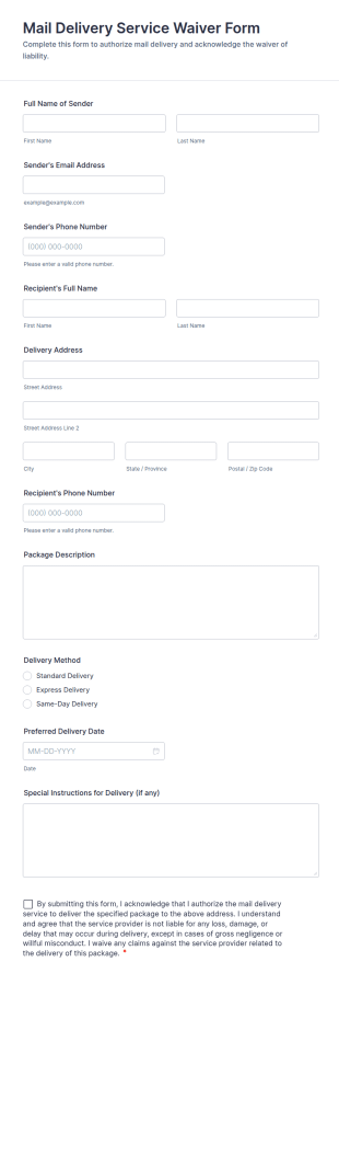 Mail Delivery Service Waiver Form Template