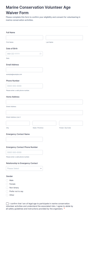 Marine Conservation Volunteer Age Waiver Form Template