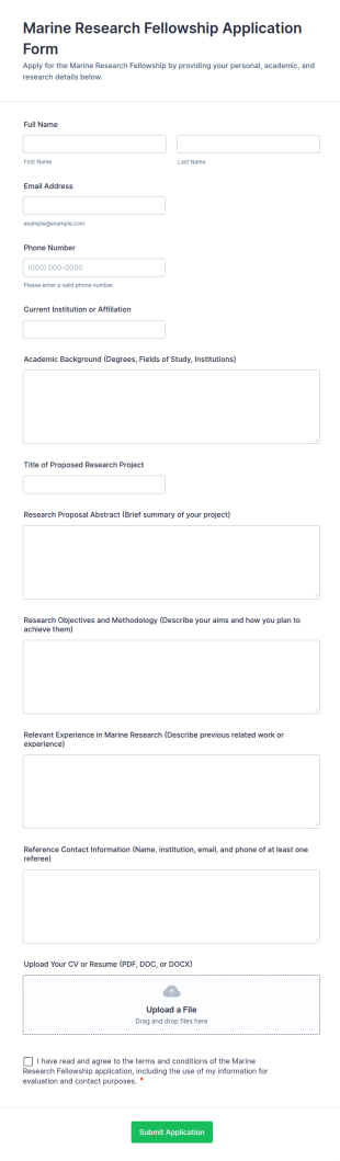 Marine Research Fellowship Application Form Template