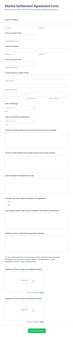 Marital Settlement Agreement Form Template