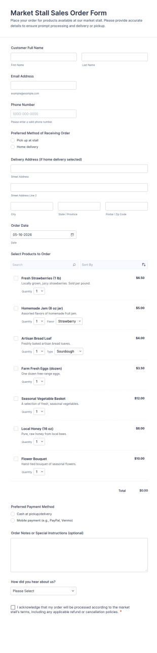 Market Stall Sales Order Form Template