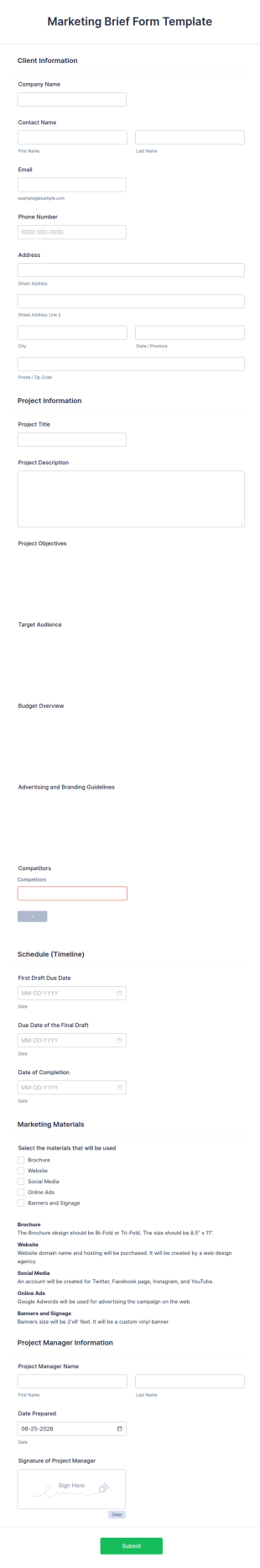 Marketing Brief Form Template