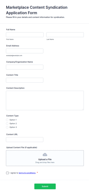 Marketplace Content Syndication Application Form Template