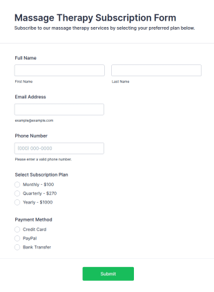Massage Therapy Subscription Form Template