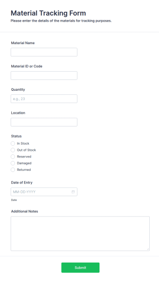 Material Tracking Form Template