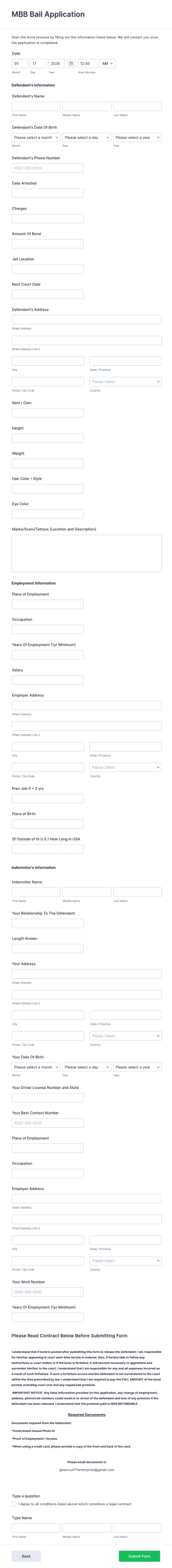 Bail Application Form Template