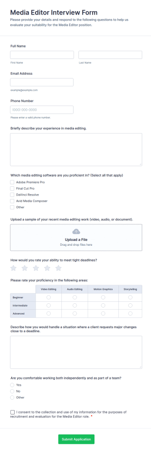Media Editor Interview Form Template