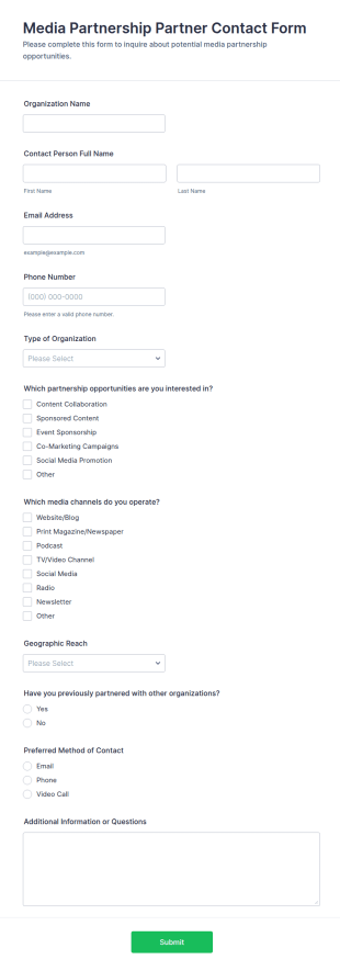 Media Partnership Partner Contact Form Template