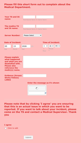 Medical Complaint Form Template