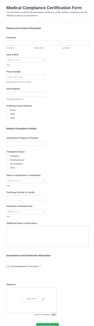 Medical Compliance Certification Form Template