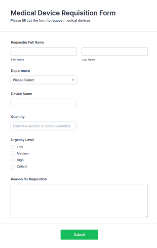 Medical Device Requisition Form Template