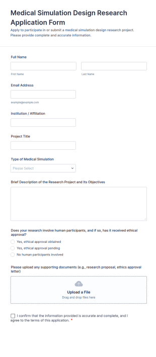 Medical Simulation Design Research Application Form Template