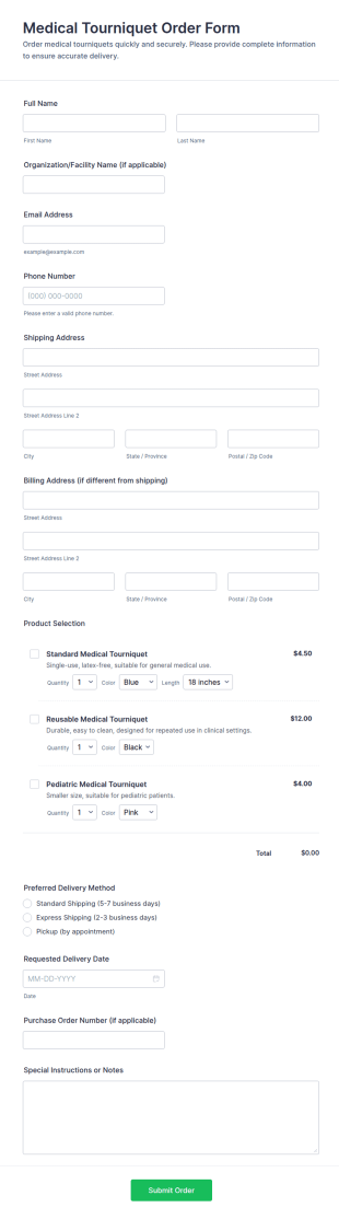Medical Tourniquet Order Form Template