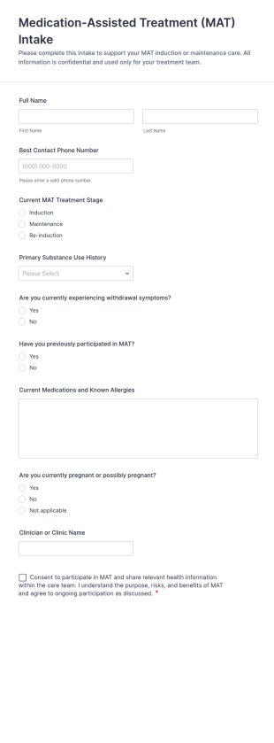 Medication Assisted Treatment Induction And Maintenance Form Template