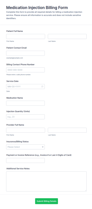 Medication Injection Billing Form Template