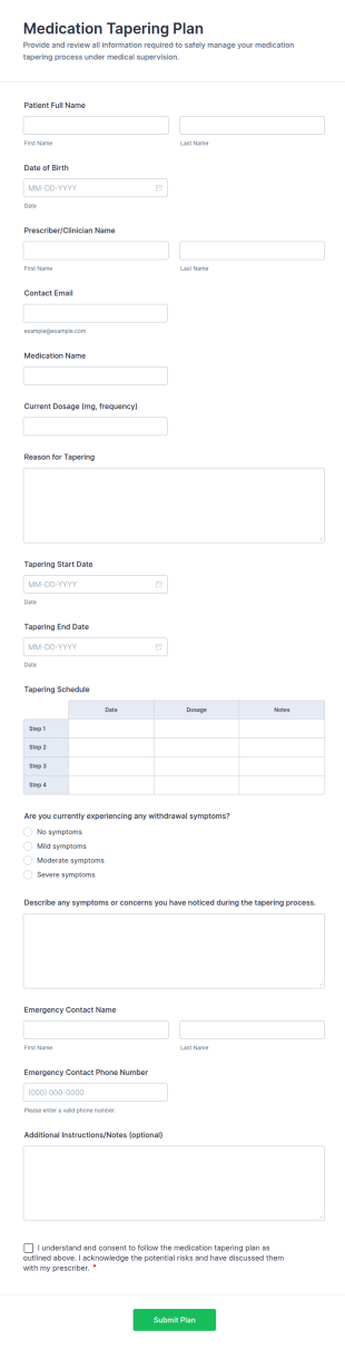 Medication Tapering Plan Form Template