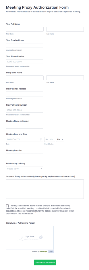Meeting Proxy Authorization Form Template