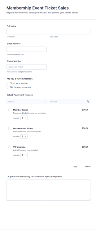 Membership Event Ticket Sales Form Template