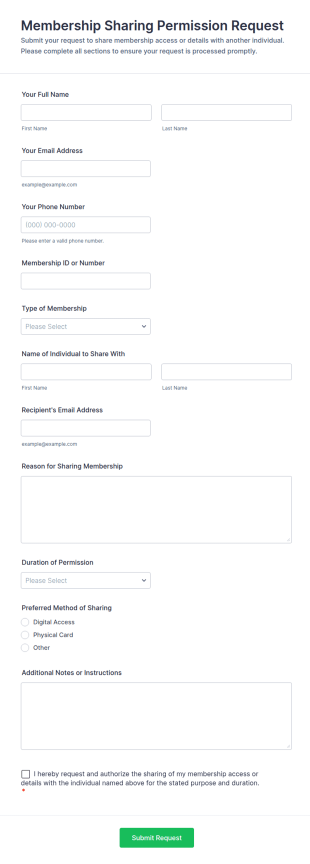 Membership Sharing Permission Request Form Template