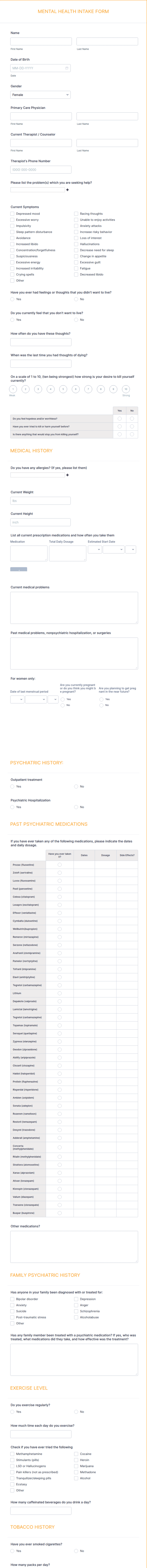 Mental Health Intake Form