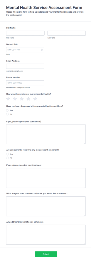 Mental Health Service Assessment Form Template