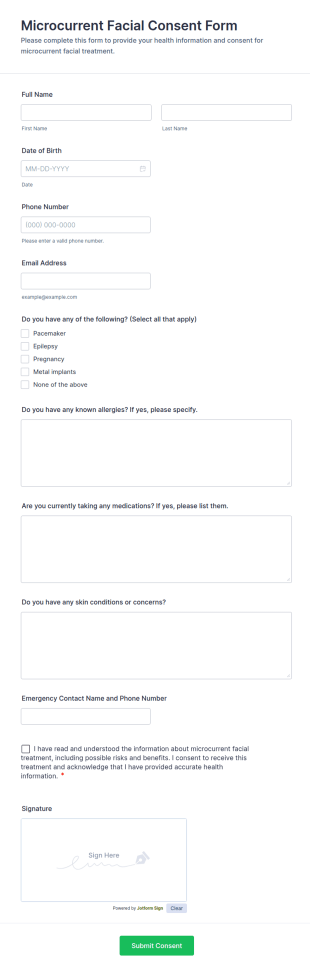 Microcurrent Facial Consent Form Template