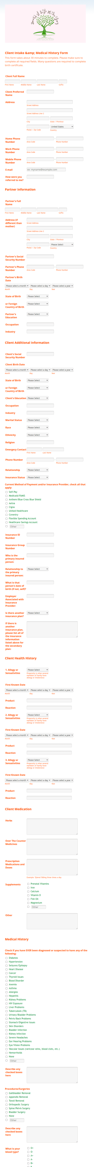 Midwifery Client Intake & Medical History Form Template