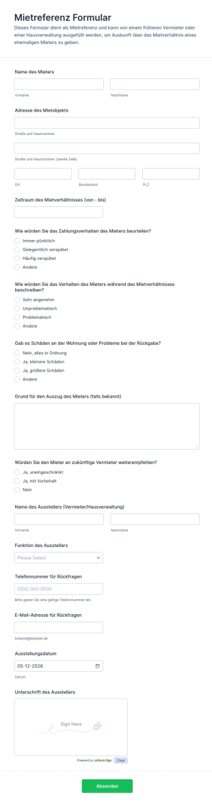 Mietreferenz Formular