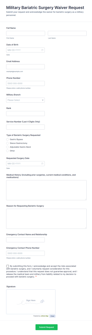 Military Bariatric Surgery Waiver Request Form Template