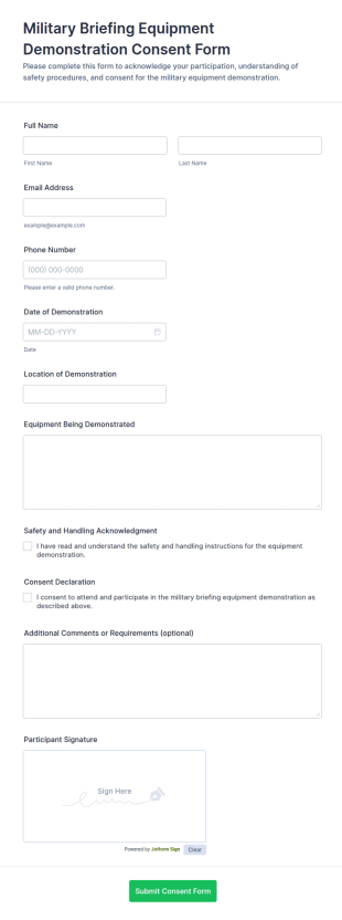 Military Briefing Equipment Demonstration Consent Form Template