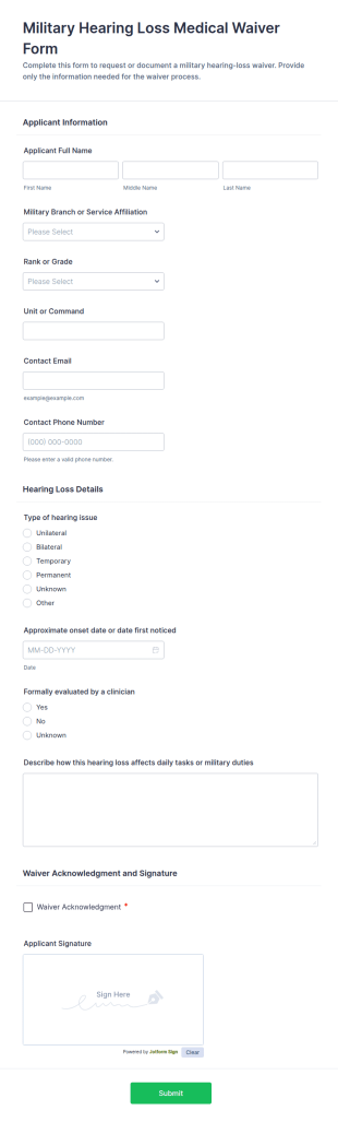 Military Hearing Loss Medical Waiver Form Template