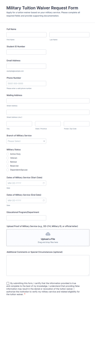 Military Tuition Waiver Request Form Template