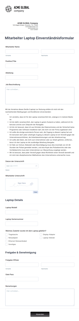 Mitarbeiter Laptop Einverständnisformular