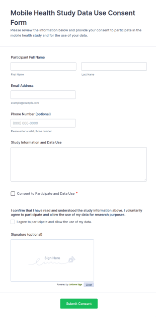 Mobile Health Study Data Use Consent Form Template