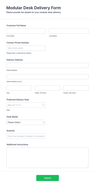Modular Desk Delivery Form Template