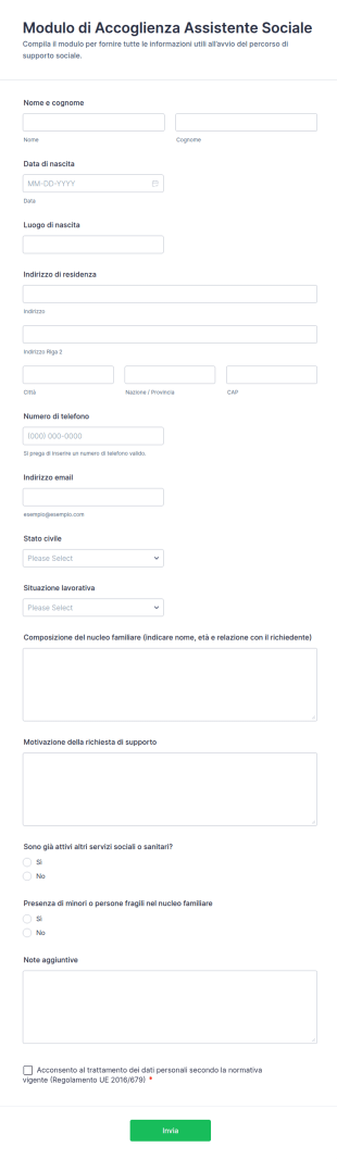Modulo Di Accoglienza Assistente Sociale