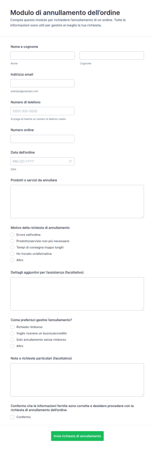 Modulo Di Annullamento Ordine