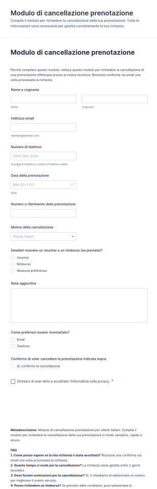 Modulo Di Annullamento Prenotazione
