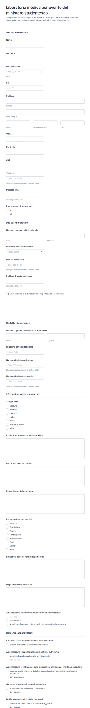 Modulo Di Autorizzazione Medica Per Eventi Del Ministero Studentesco