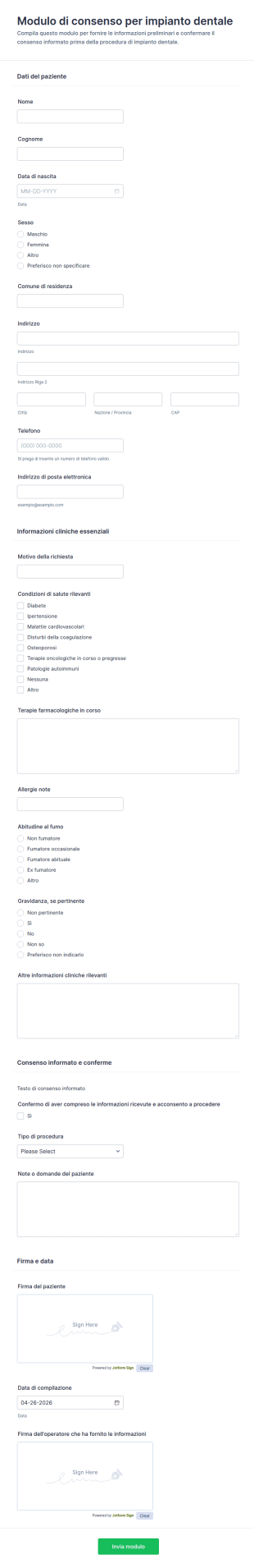 Modulo Di Consenso Implantologico